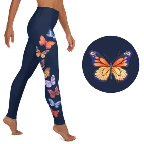 Butterflies in Flight Yoga Leggings (Navy)