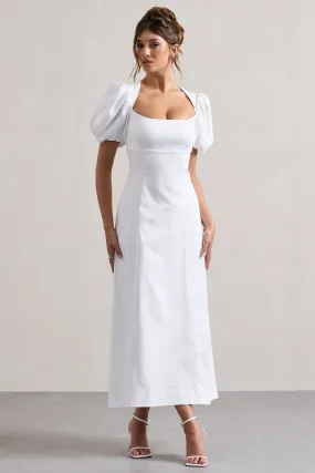 Hacienda | Robe longue blanche en popeline à manches bouffantes