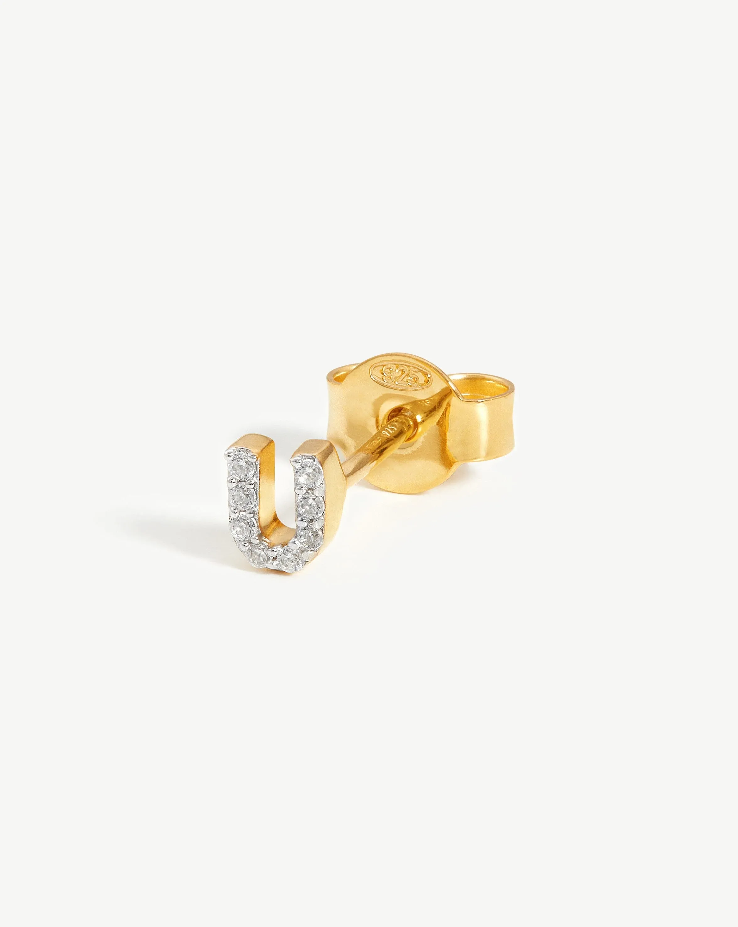 Pave Initial Single Stud Earring - Initial U | 18ct Gold Plated Vermeil/Cubic Zirconia