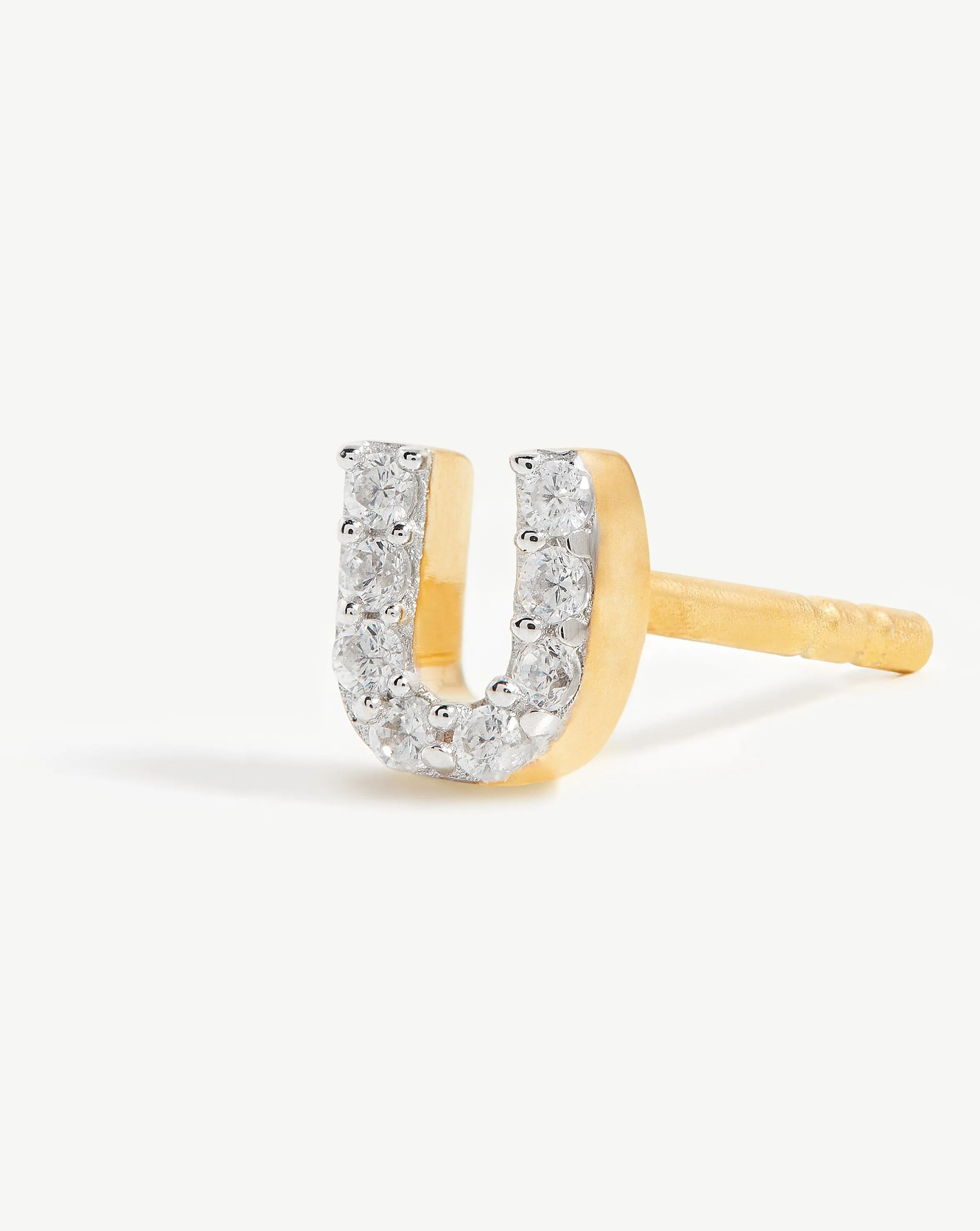 Pave Initial Single Stud Earring - Initial U | 18ct Gold Plated Vermeil/Cubic Zirconia